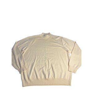 Alfani Mens L 100% Merino Wool Mock Neck Long Sleeve Sweater Light Yellow/cream